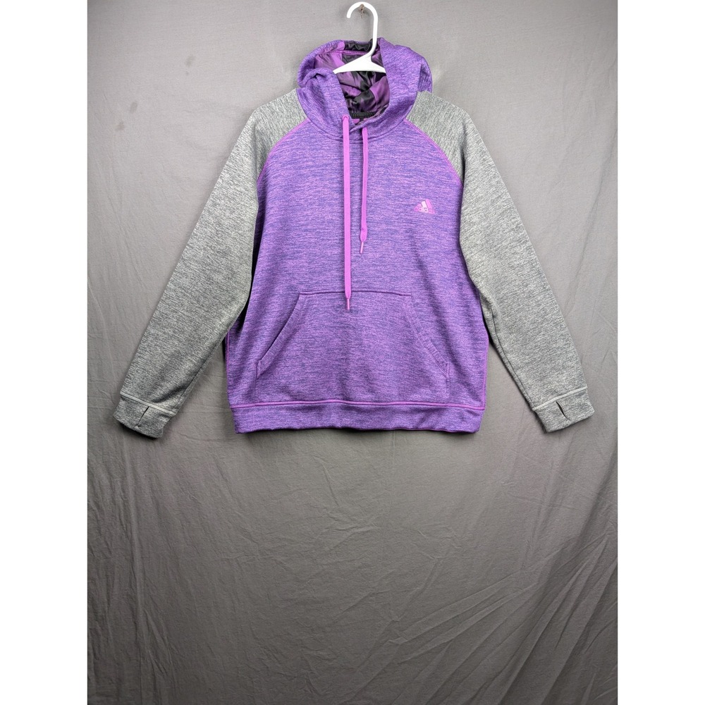 Adidas Womens Climawarm Hoodie Purple Gray Raglan Pullover Large